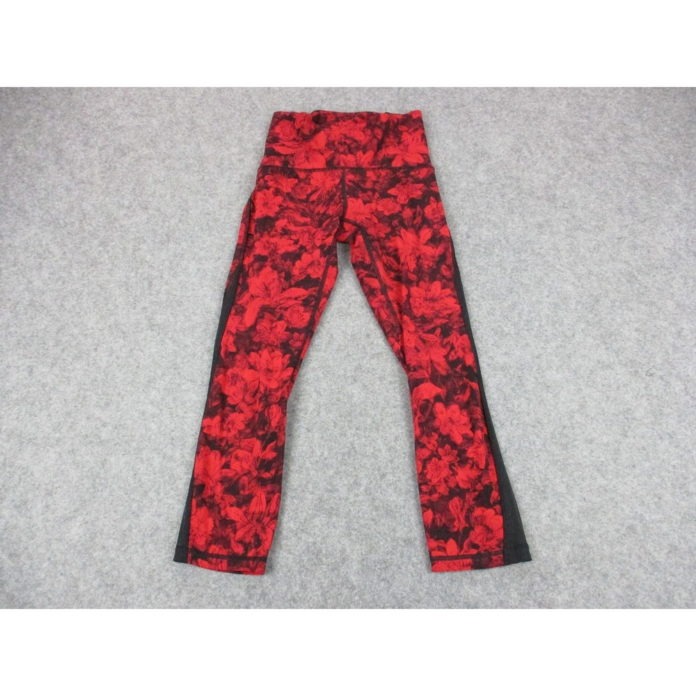 Lululemon Pants Womens 2 Red Black Train Times Floral Fast Pace Crop Leggings